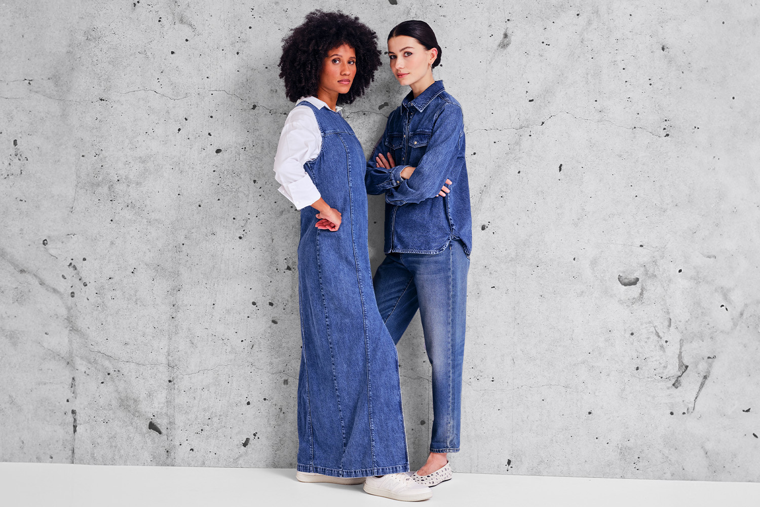 Probeer de double denim trend